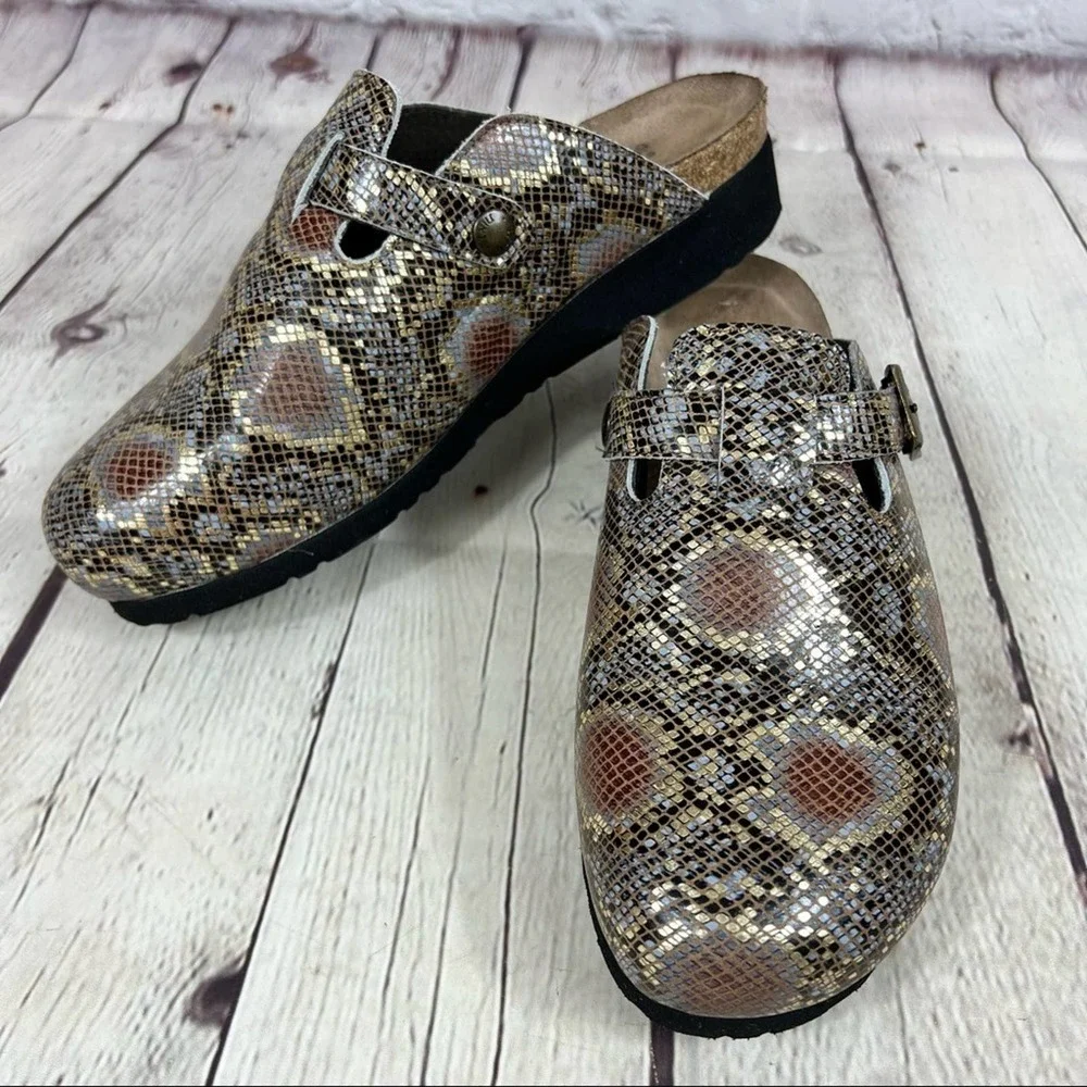 NAOT Elegant Autumn Golden Python Print Leather Slip On Clogs - Picture 13 of 15